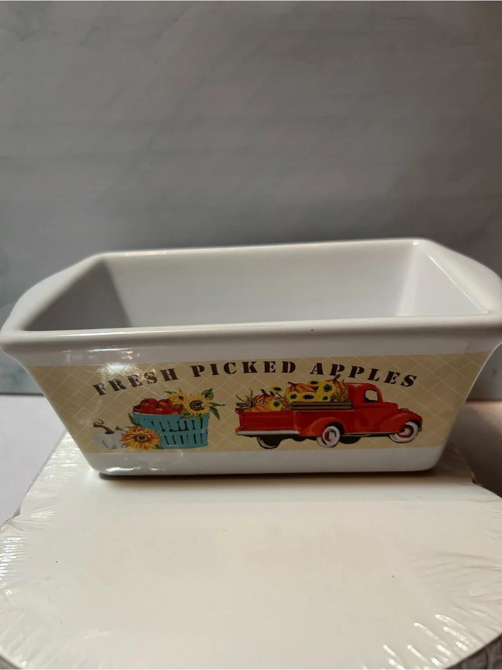 Ceramic / Stoneware Fresh Picked Apples' White  Mini Loaf Pan